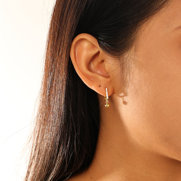 FE2796 925 Sterling Silver Letter D Shape Ball Dangle Earring