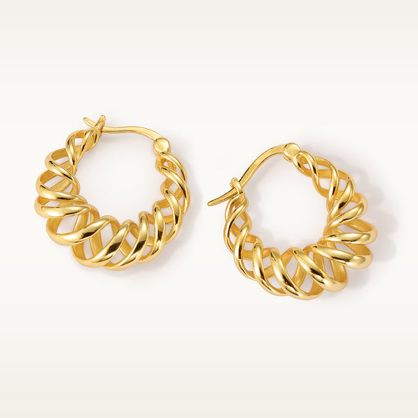 FE2078 925 Sterling Silver Wire Textured Twist Hoop Earrings