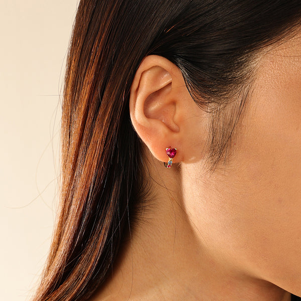 FE2866 925 Sterling Silver Heart Ruby Hoop Earrings