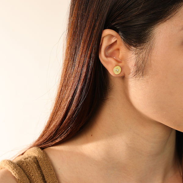 FE2793 925 Sterling Silver Bezel CZ Starburst Stud Earring