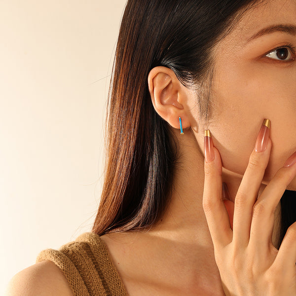 FE2893 925 Sterling Silver Simple Enamel Hoop Earrings