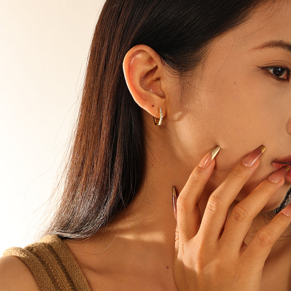 VFE0059 Pentagon Cz Hoop Earrings