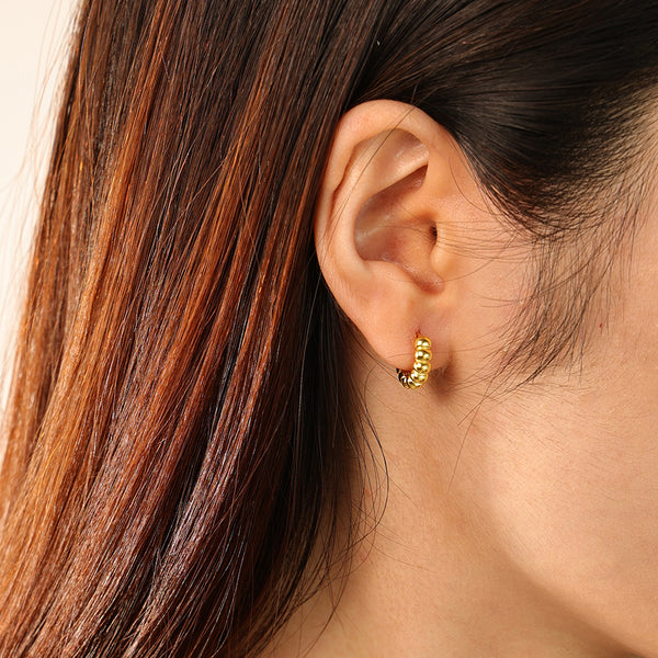 FE2824 925 Sterling Silver Bead Hoop Earrings