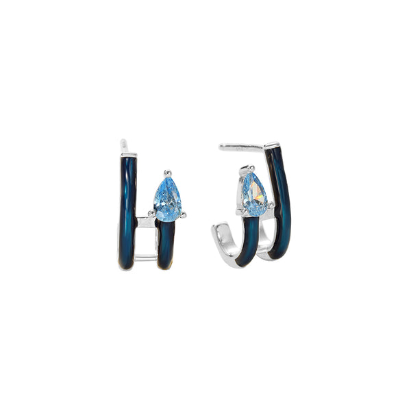 FE2854 925 Sterling Silver CZ Enamel Hoop Earrings