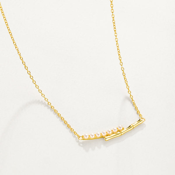 FX1190 925 Sterling Silver Bamboo Pearl Clavicle Necklace