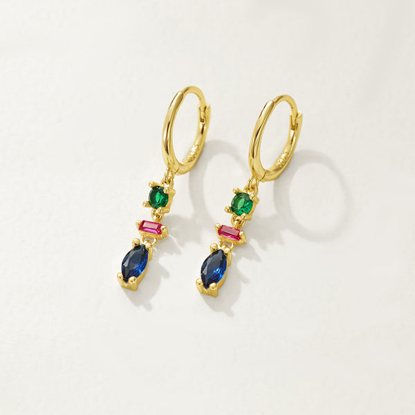 FE2748 925 Sterling Silver Tassel Colorful Zirconia Dangle Hoop Earrings