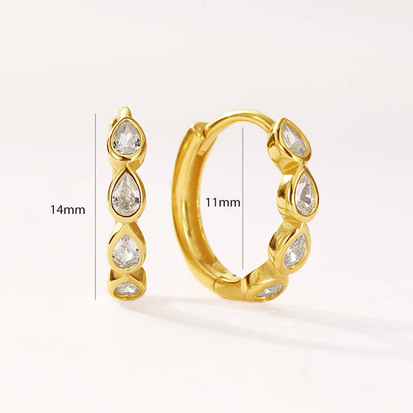 FE3475 Dainty Pear Shape Bezel Cubic Zirconia Huggie Hoop Earrings