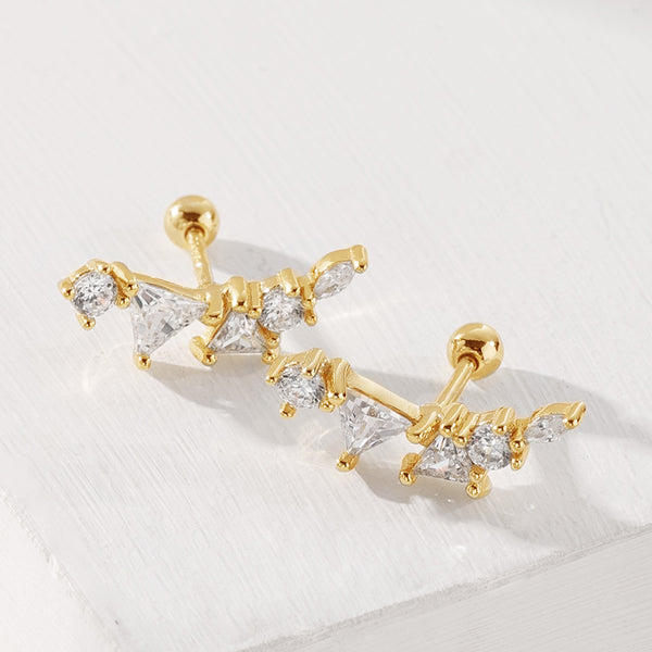 FE2056 925 Sterling Silver Cubic Zirconia Geometric Barbell Stud Earrings