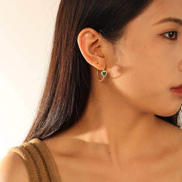 VFE0079 Heart Malachite Big Hoop Earrings