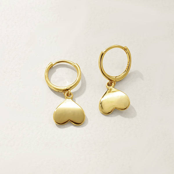 FE2717 925 Sterling Silver Glossy Heart Dangle Hoop Earrings