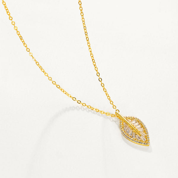 FX1189 925 Sterling Silver Full CZ Leaf Pendant Necklace