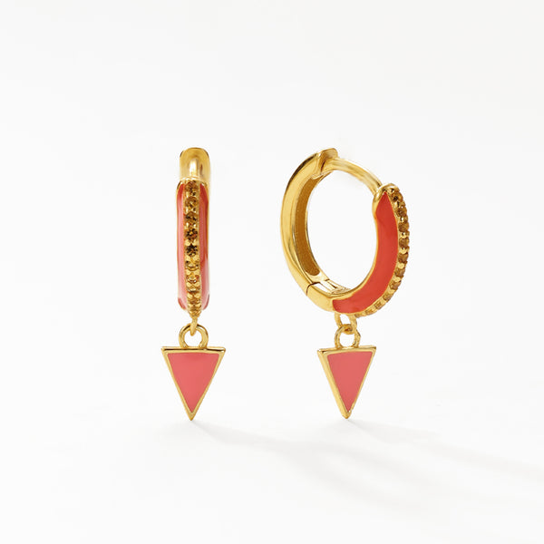 FE3175 Enamel Triangle CZ Drop Hoop Earring