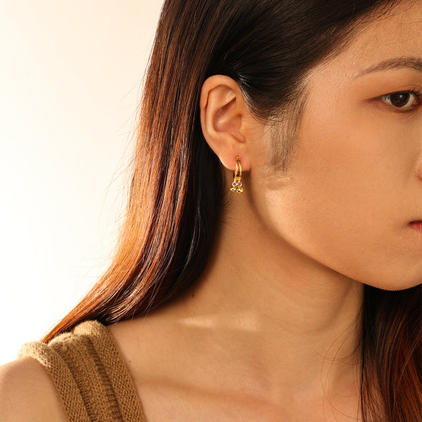 FE2788 925 Sterling Silver Double Gold Bead Dangle Earrings