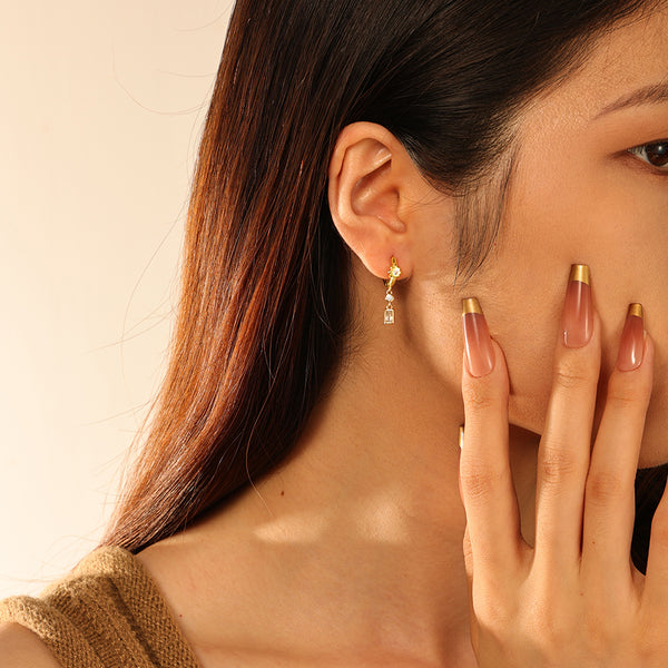 FE2865 925 Sterling Silver Cubic Zircon Dangle Hoop Earrings