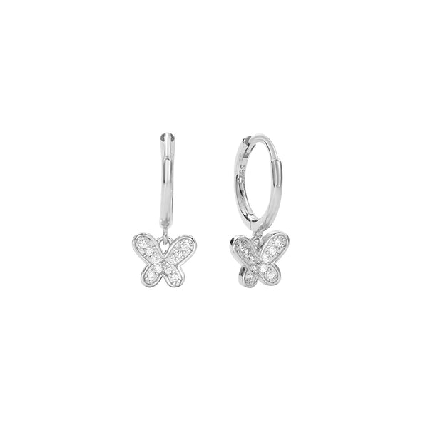 FE2714 925 Sterling Silver Pavé Zirconia Butterfly Dangle Earrings