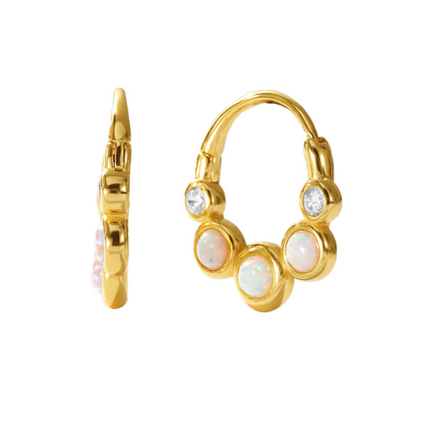 VFE0190 Bezel Setting Opal Hoops Earrings