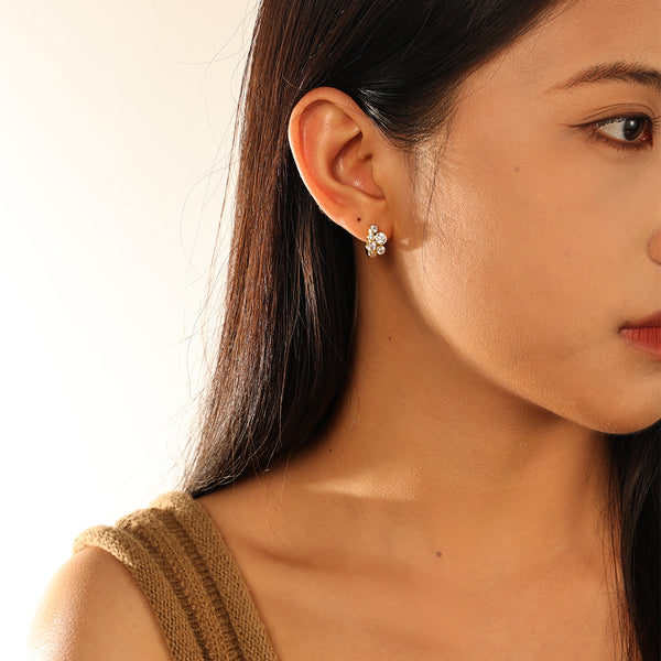 VFE0054 Cluster Bezel CZ Hoop Earrings