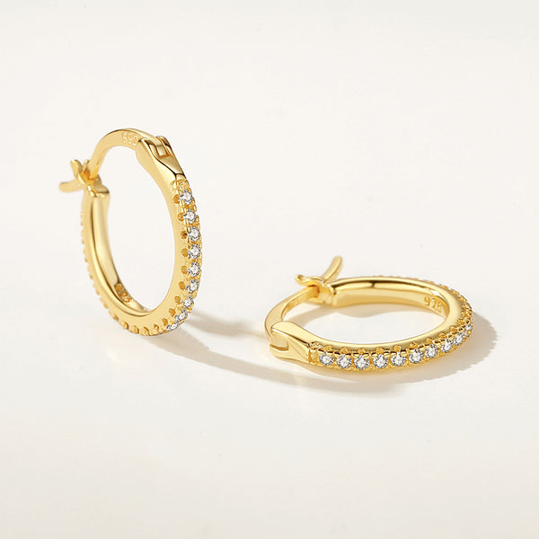 FE2202 925 Sterling Silver Classic Cubic Zirconia Huggie Hoop Earrings