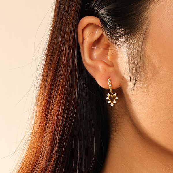 FE2850 925 Sterling Silver Heart Crystal Pendant Hoop Earrings