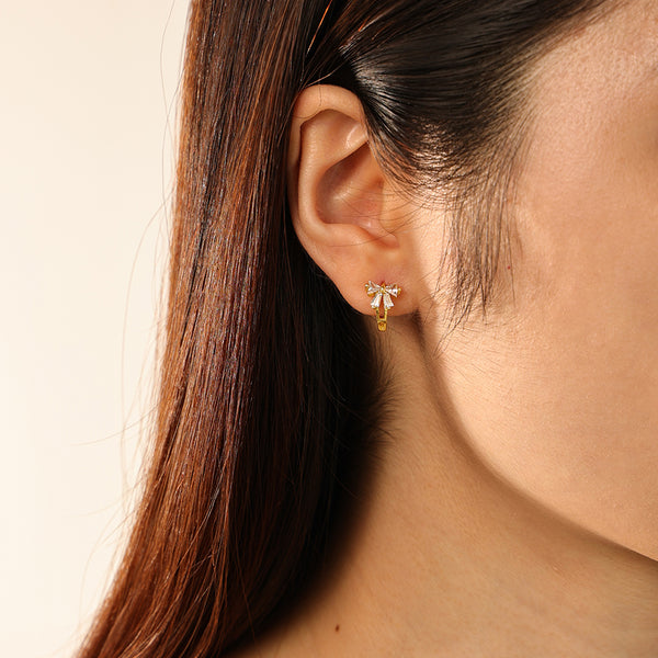 FE2827 925 Sterling Silver Zirconia Butterfly Bow Hoop Earrings