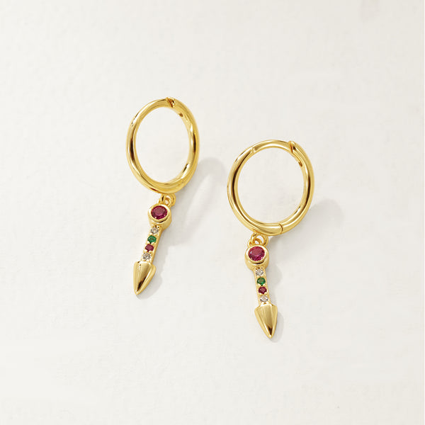 FE2904 925 Sterling Silver CZ Arrow Dangle Hoop Earrings