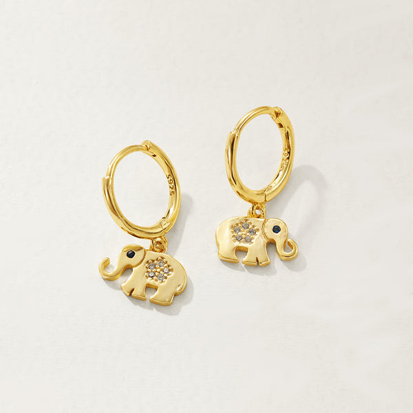 FE2816 925 Sterling Silver Animal Elephant Zircon Dangle Earrings