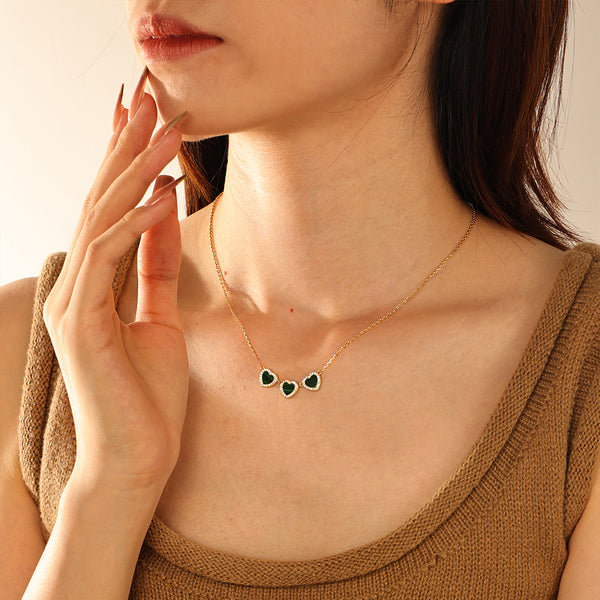 VFX0082 Triple Malachite Heart Neckalce