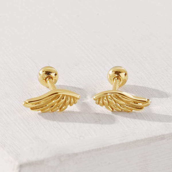 FE2058 925 Sterling Silver Dainty Angel Wings Barbell Stud Earrings