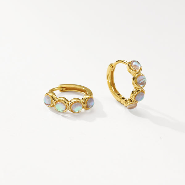 VFE0053 Bezel Set Moonstone Hoop Earrings