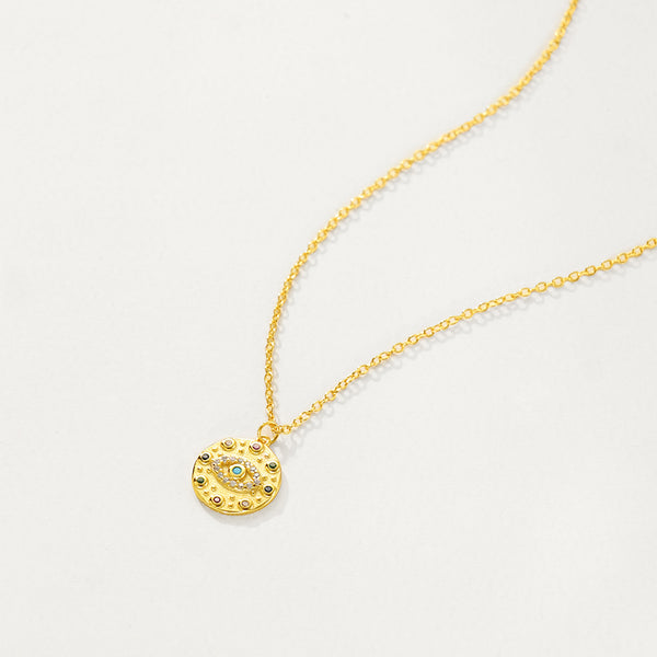 FX1177 925 Sterling Silver Evil Eye Coin Pendant Necklace