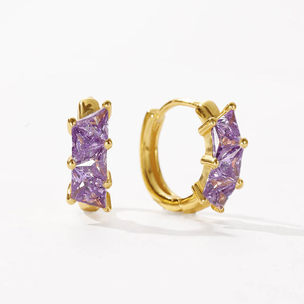 VFE0212 Geometric Triangle Colored Zirconia Hoop Earrings