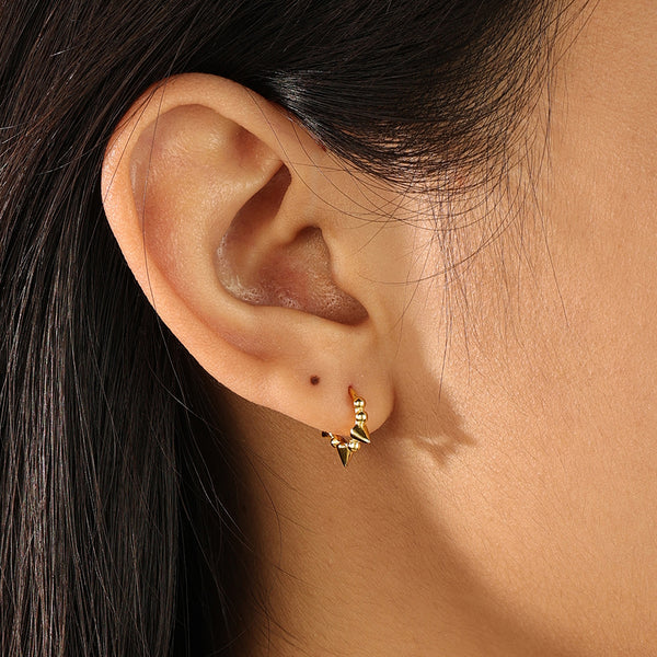 FE2169 925 Sterling Silver Spike Bead Hoop Earrings