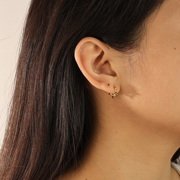 FE2169 925 Sterling Silver Spike Bead Hoop Earrings