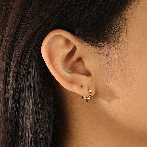 FE2169 925 Sterling Silver Spike Bead Hoop Earrings