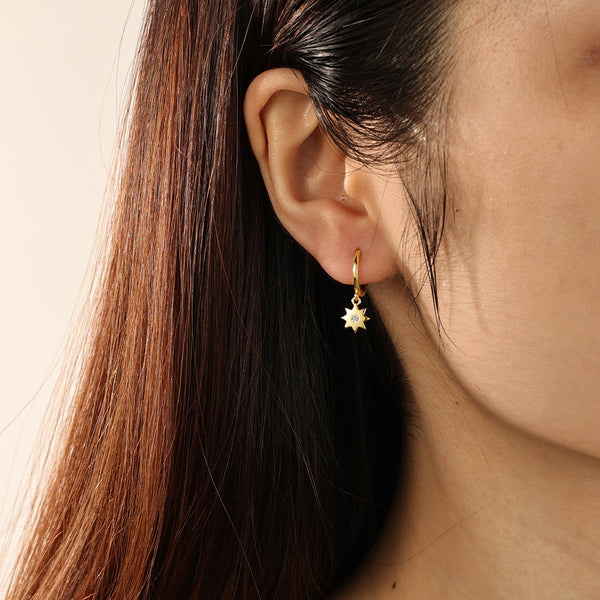 FE2224 925 Sterling Silver Eight-Pointed Star Dangle Earrings