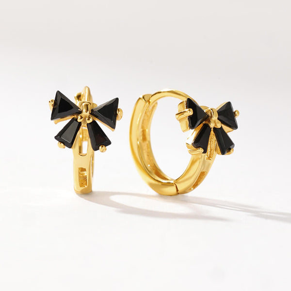 FE2551 Black Cubic Zirconia Butterfly Bow Hoop Earrings