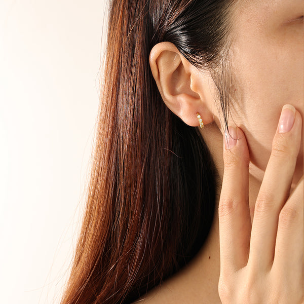 FE2123 FE2124 FE2125 925 Sterling Silver Bead Cubic Zirconia Hoop Earrings