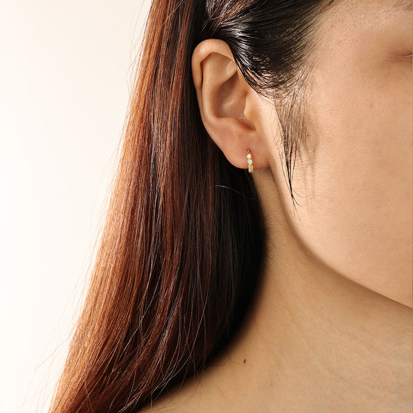 FE2123 FE2124 FE2125 925 Sterling Silver Bead Cubic Zirconia Hoop Earrings