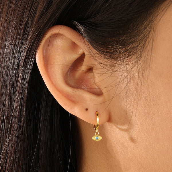 FE2181 925 Sterling Silver Blue CZ Eye Dangle Earrings