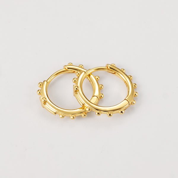 FE2228 925 Sterling Silver Small Beads Polished Cross Hoop Earrings