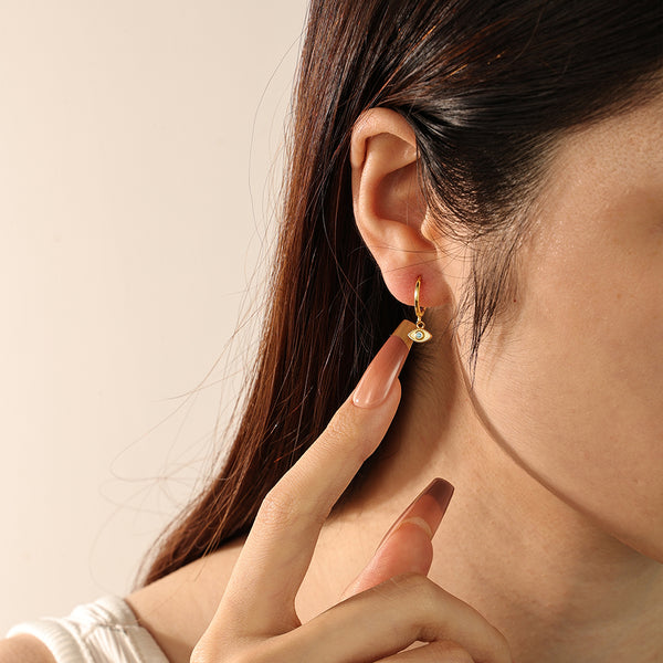 FE2181 925 Sterling Silver Blue CZ Eye Dangle Earrings