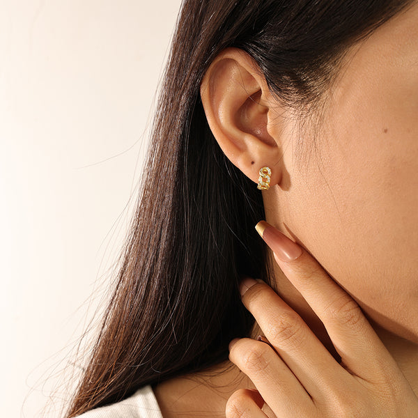 FE2206 925 Sterling Silver CZ Link Chain Women Hoop Earrings