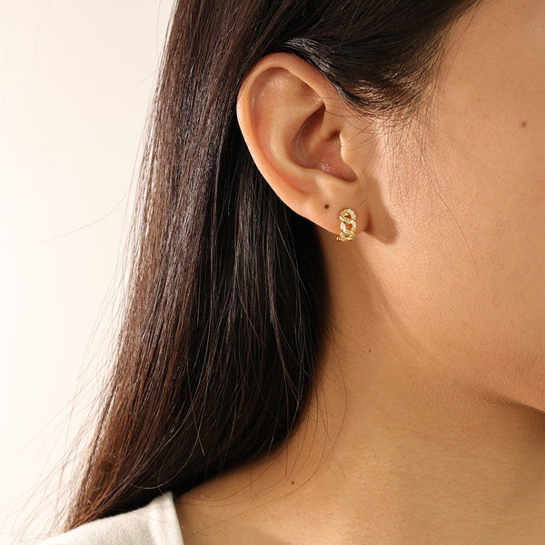 FE2206 925 Sterling Silver CZ Link Chain Women Hoop Earrings