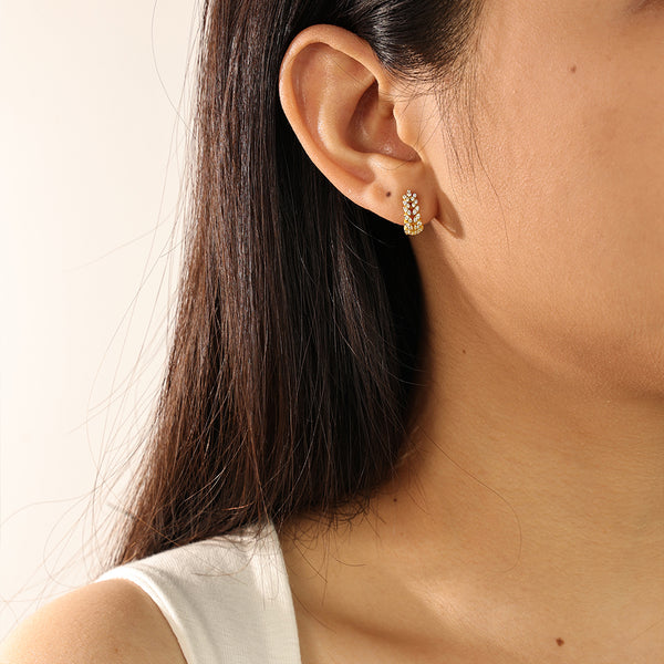 FE2170 925 Sterling Silver Pave Zirconia Leaf Hoop Earrings