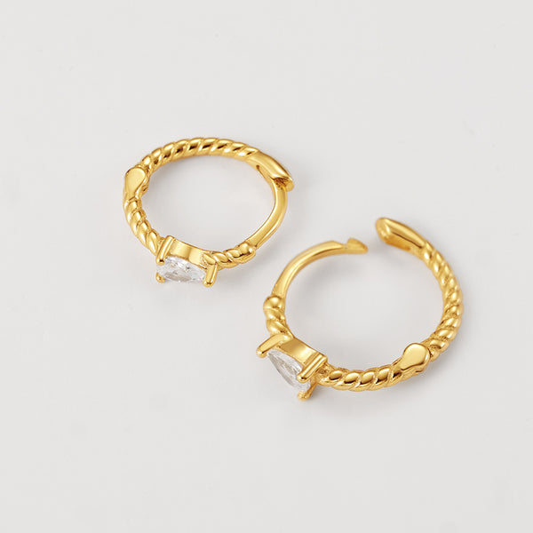 FE2132 925 Sterling Silver Pear Shape Cubic Zirconia Twisted Hoop Earrings