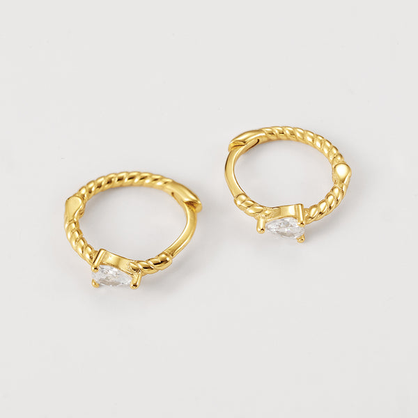 FE2132 925 Sterling Silver Pear Shape Cubic Zirconia Twisted Hoop Earrings