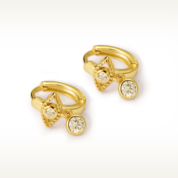 FE2096 925 Sterling Silver Eye Cubic Zirconia Hoop Earrings