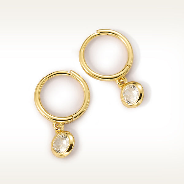 FE2087 925 Sterling Silver Bezel Set Round Zirconia Dangle Hoop Earrings