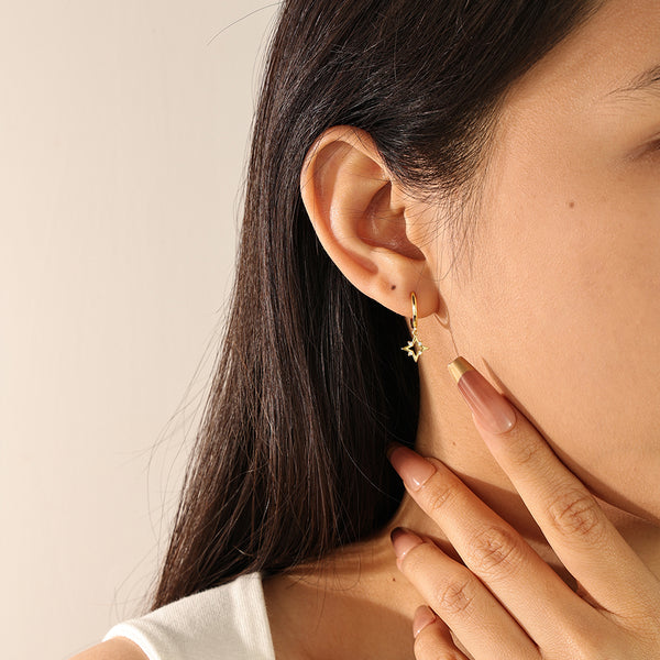 FE2203 925 Sterling Silver Star Dangle Earrings