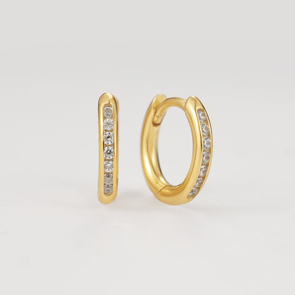 FE2195 925 Sterling Silver CZ Huggie Hoop Earrings